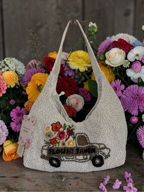 Viral Beaded White 'Flower Truck' Shoulder Bag—NWT